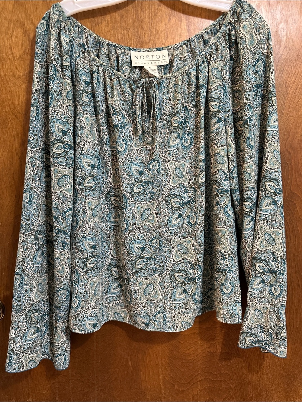Long Sleeve Paisley Peasant Top in Teal